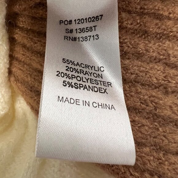 Doe & Rae Womens Turtleneck Sweater Cream/Brown Ribbed Size Small Long Sleeve - Picture 8 of 8